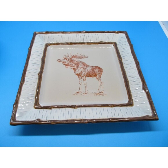 Home Studio Lake Cabin Moose Square Dinner Plate 11 1/4" Discontinued - Picture 7 of 8